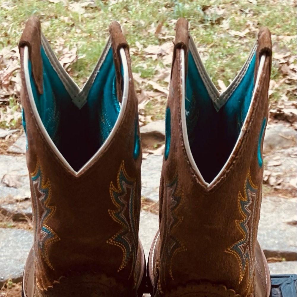 SOLD - different platform Brown and Teal Western Cowboy Boots Fat Baby “Shelia” - Picture 7 of 13